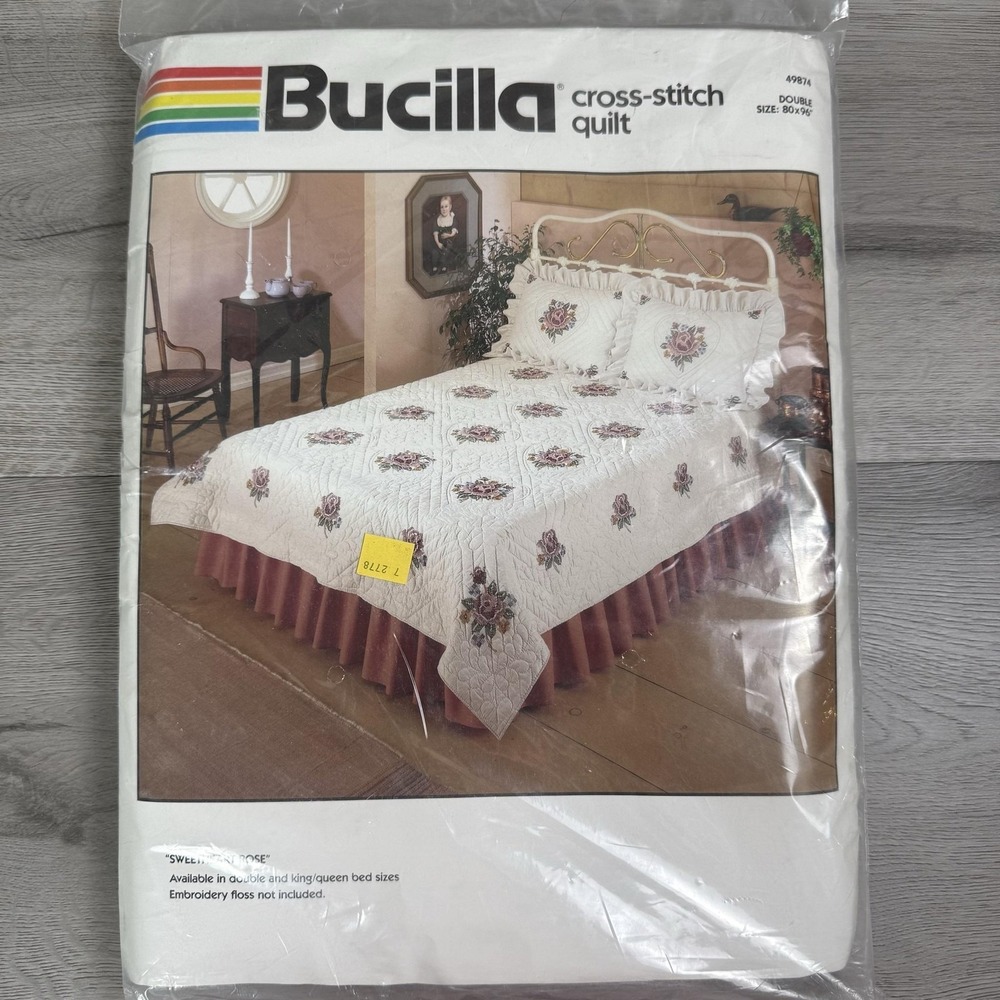 Vintage Bucilla Sweetheart Rose Cross Stitch Quilt Kit 49874 Double 80x96 USA